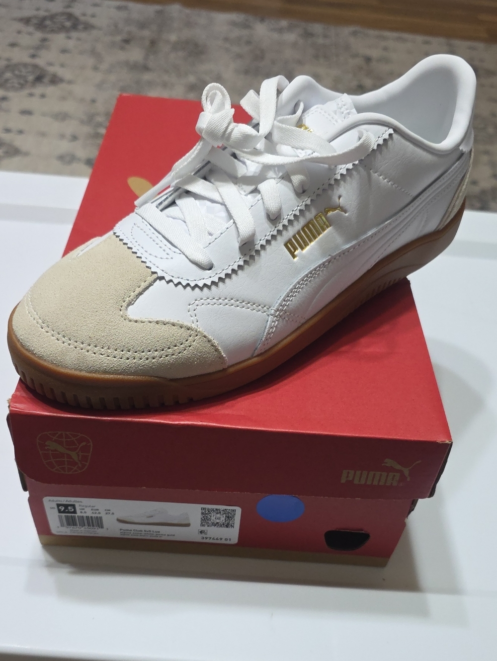 Puma Men's White and Tan Low-Profile Leather Sneaker
